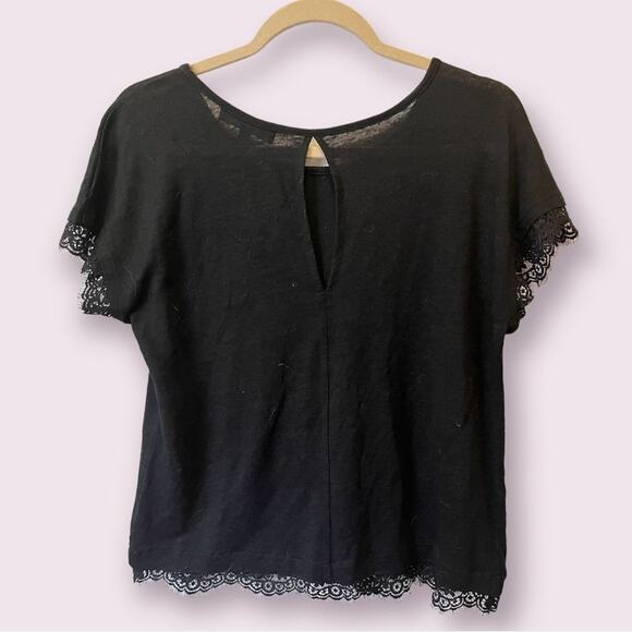 Sanctuary Black Linen Cut Out Back Top With Lace Detail Size S - Picture 2 of 5